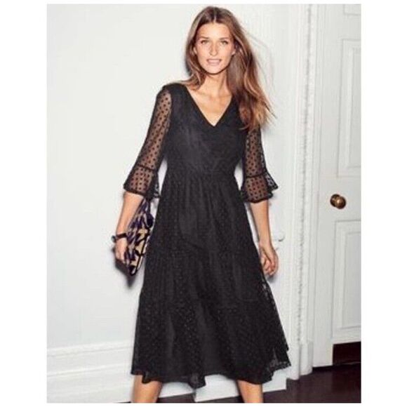 Boden Dresses & Skirts - Boden Rosanna Black Swiss Dot Midi Dress Women's Sz 10
